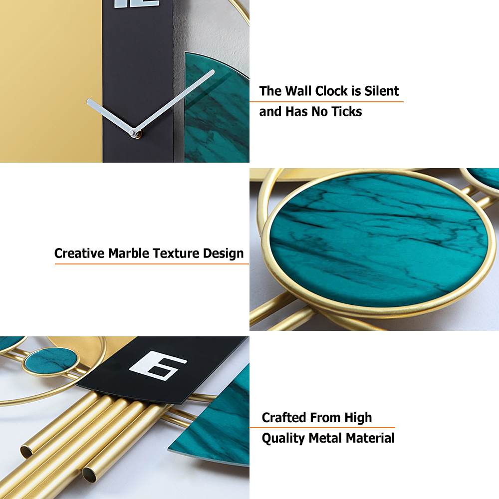 Unique Creative Geometric Oversized Wall Clock 3D Iron Home Decor Green