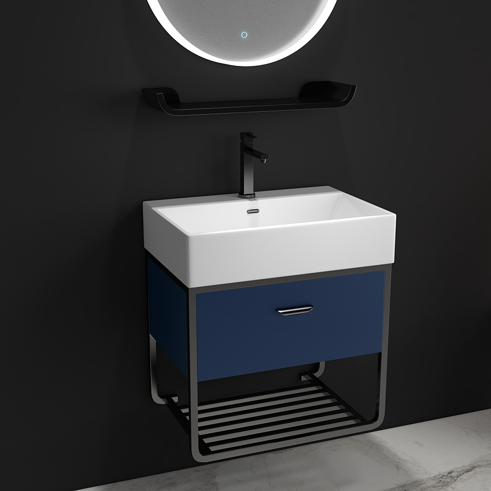 23.6" Blue Floating Bathroom Vanity Single Ceramic Undermount 1 Drawer