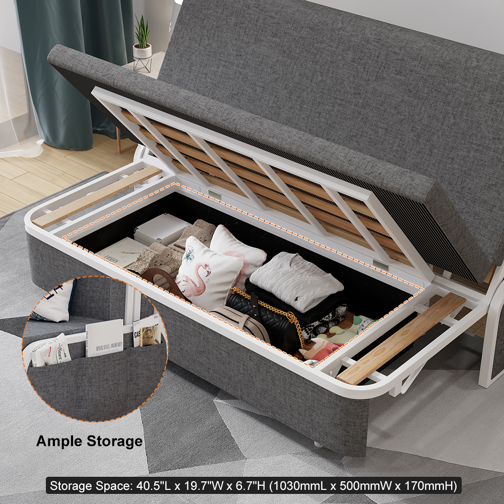 60" Modern Deep Gray Cotton Linen Upholstered Convertible Sofa Bed with