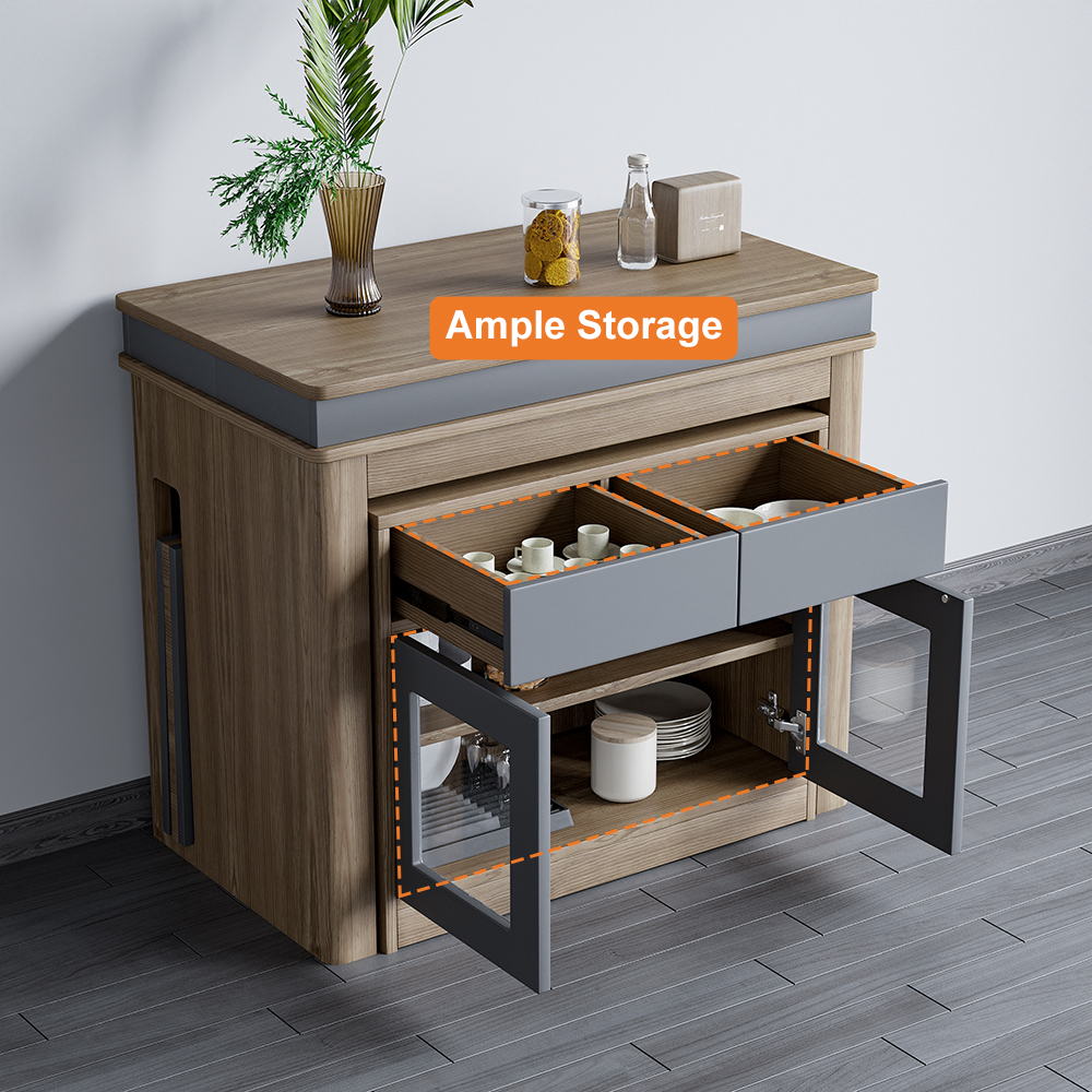 Modern Extendable Dining Table Rectangle Sideboard with Storage in
