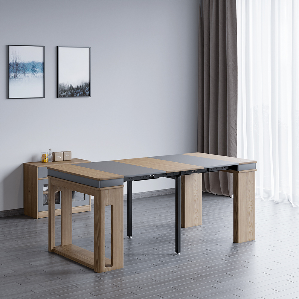 Modern Extendable Dining Table Rectangle Sideboard with Storage in