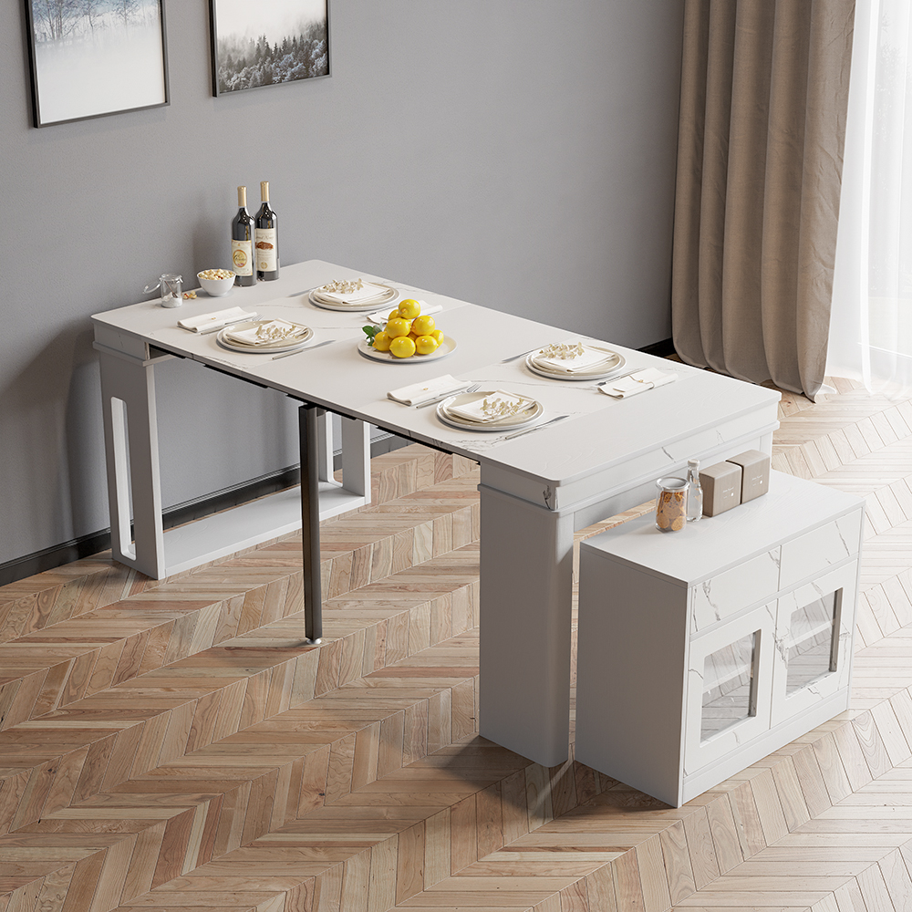 Modern Extendable Dining Table Rectangle Sideboard with Storage in ...