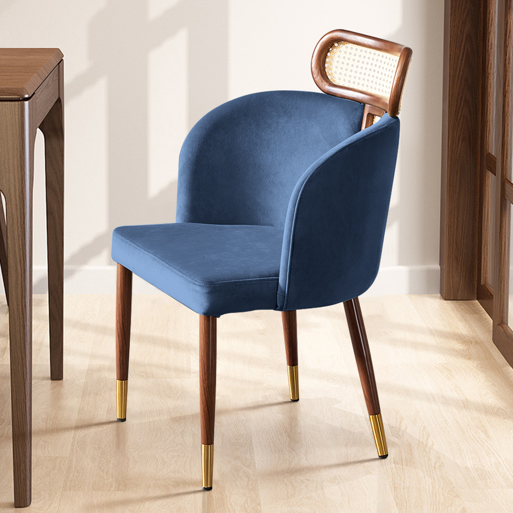 Modern Blue Velvet Dining Chair Curved Back Rattan Dining Room Chairs ...