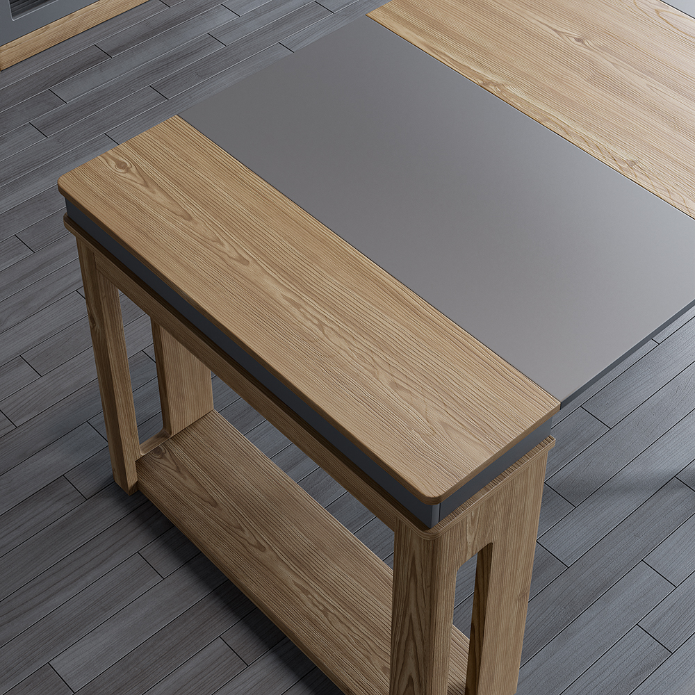 Modern Extendable Dining Table Rectangle Sideboard with Storage in Walnut & Gray Kitchen