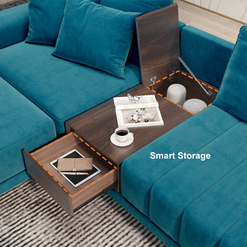 126" LShaped Blue Modular Sectional Sofa Chaise with Ottoman for