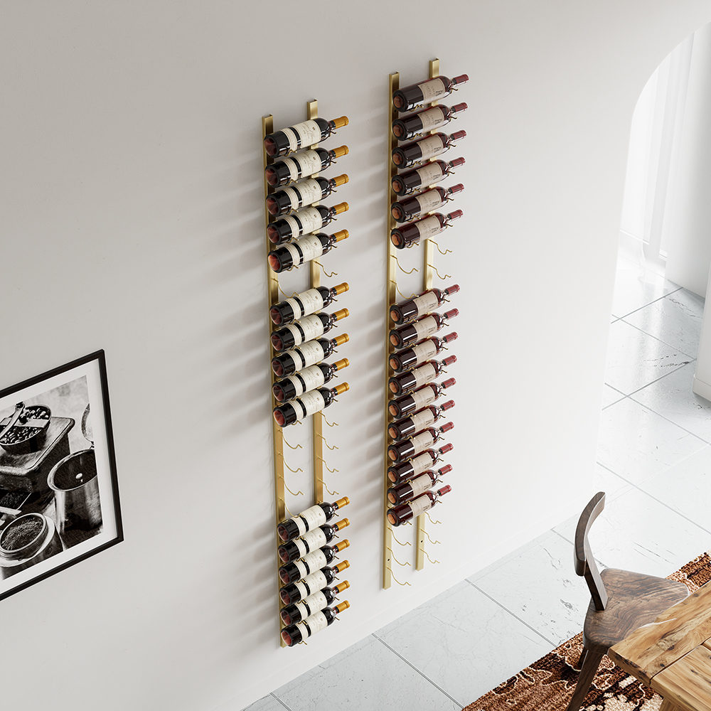 Modern Gold Wall Mounted Wine Bottle Rack 21Bottle Metal Wine Rack Kitchen & Dining Furniture