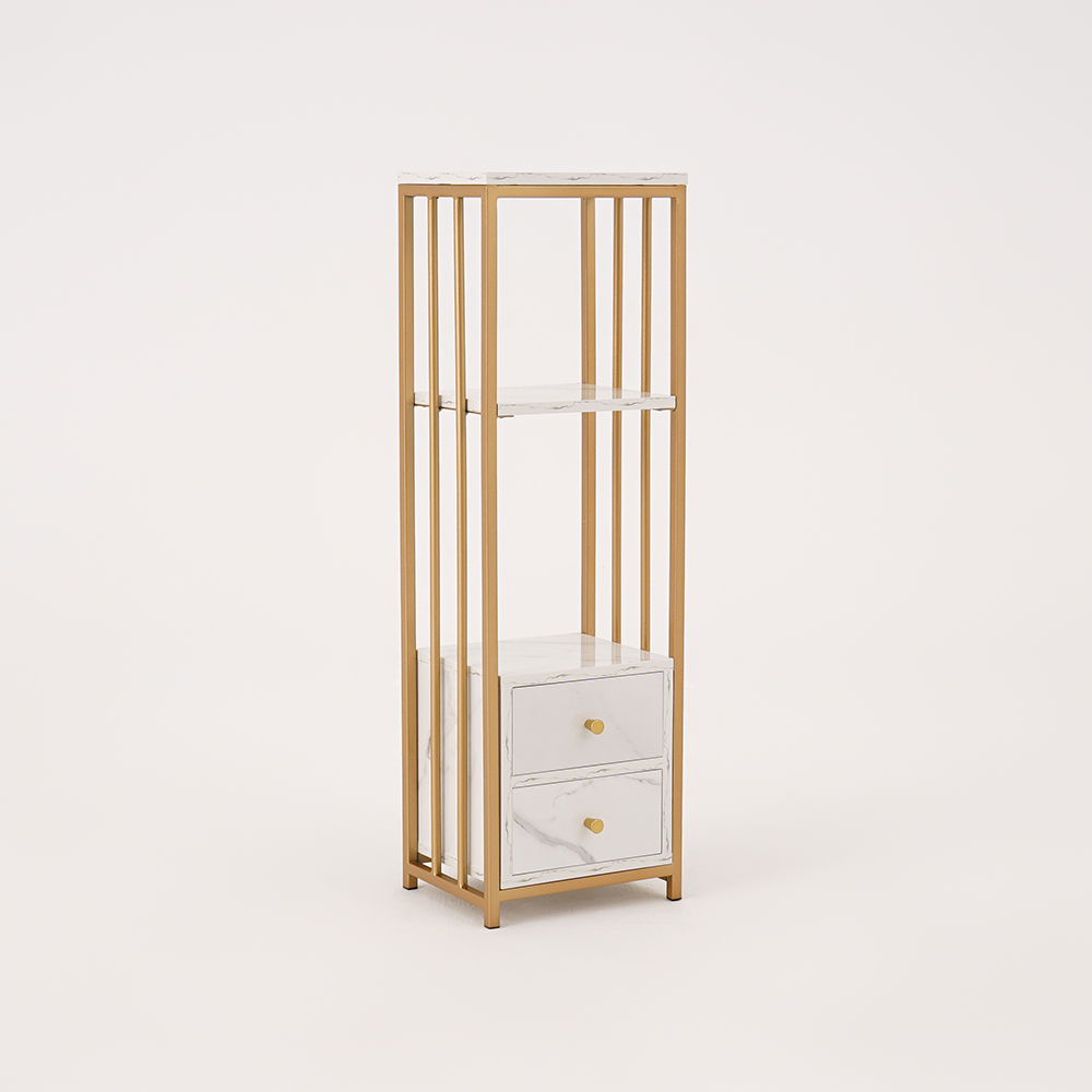 Modern White Storage Display with Shelves & Drawers & Backboard