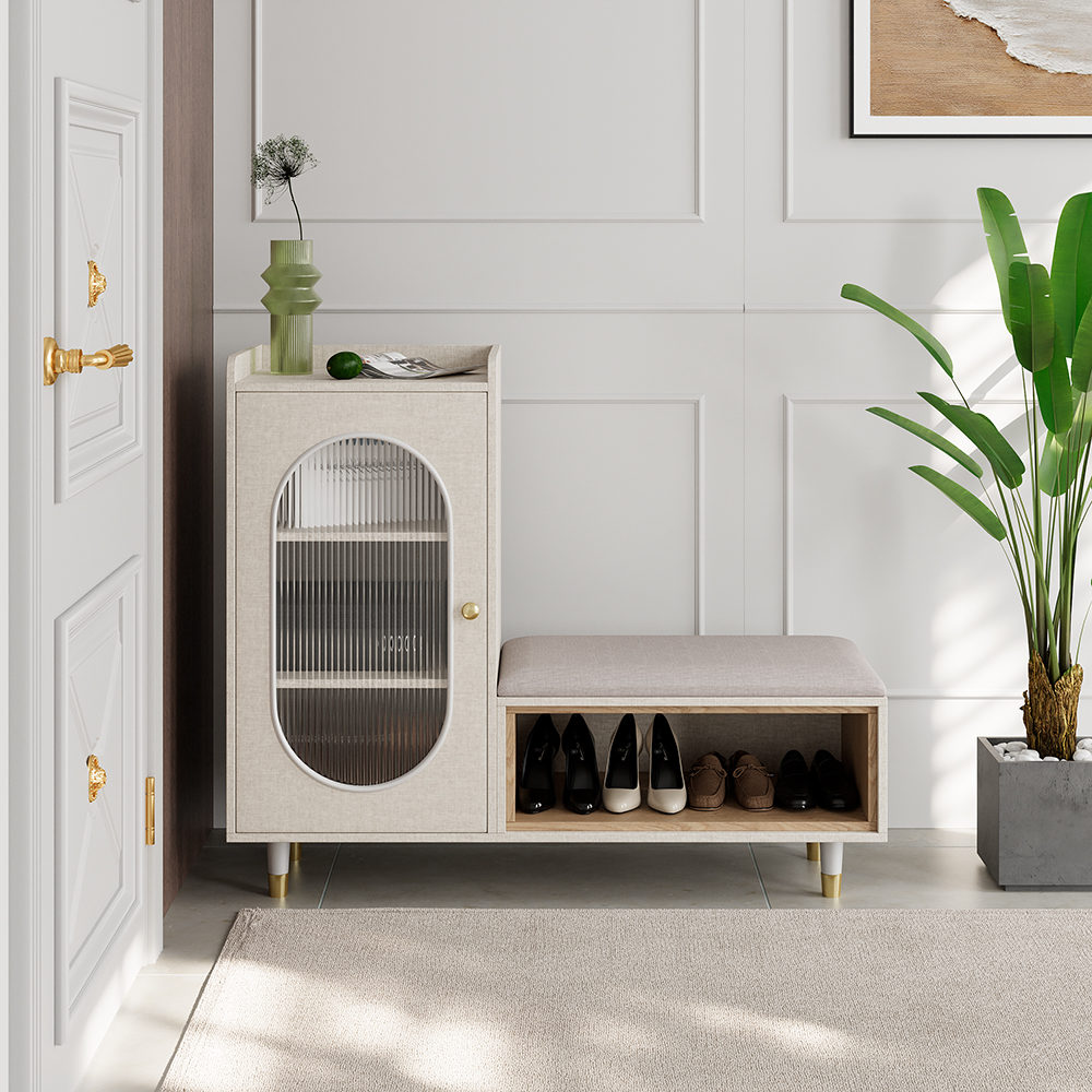 Upholstered Modern Shoe Storage Cabinet With Door White Entryway