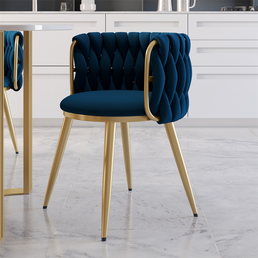 Nordic Blue Barrel Back Dining Chair Round Accent Chair With Velvet