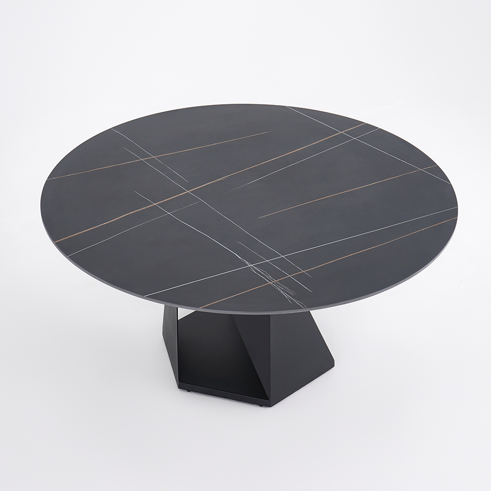 Mhexagon 59" Classic Black Round Sintered Stone Top Dining Table Carbon