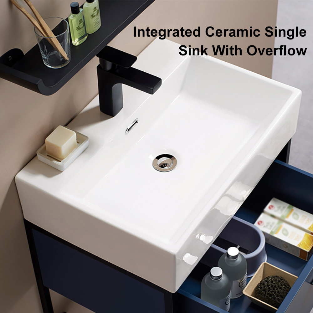 23.6" Blue Floating Bathroom Vanity Single Ceramic Undermount 1 Drawer