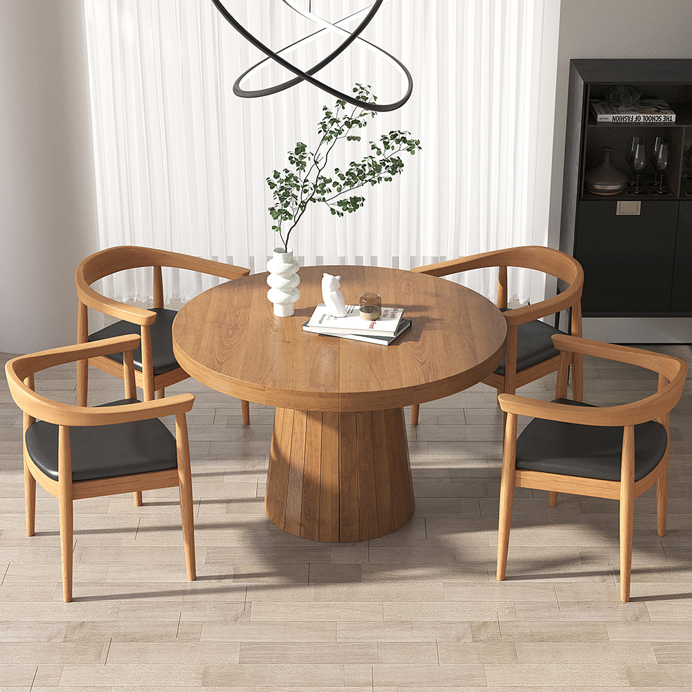 Japandi 39"55" Extendable Dining Table 6Seater Walnut Oval&Round