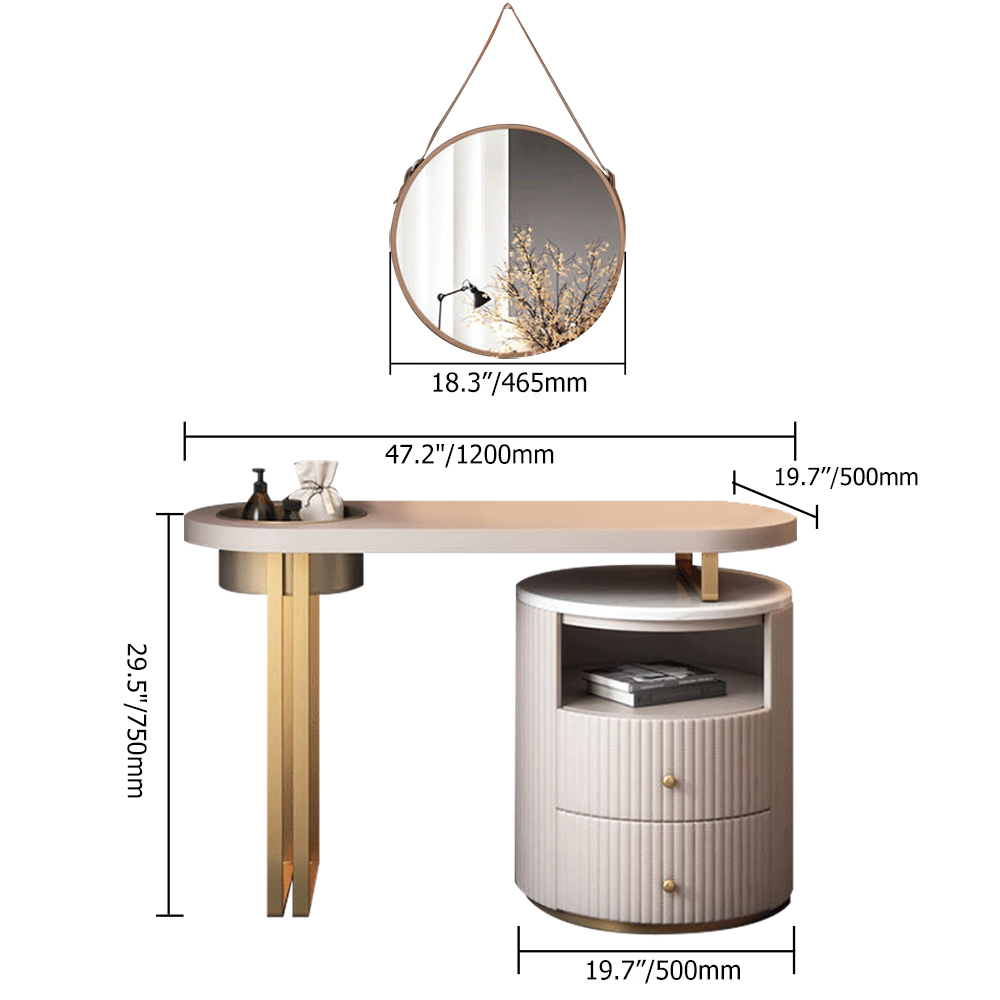 Pink Makeup Vanity Set with Storage Drawers Side & Mirror