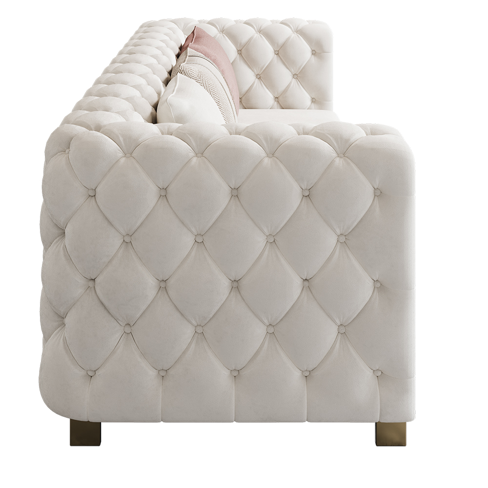 Taree 2200mm Modern Velvet Upholstered Sofa 2Seater Sofa White Tufted