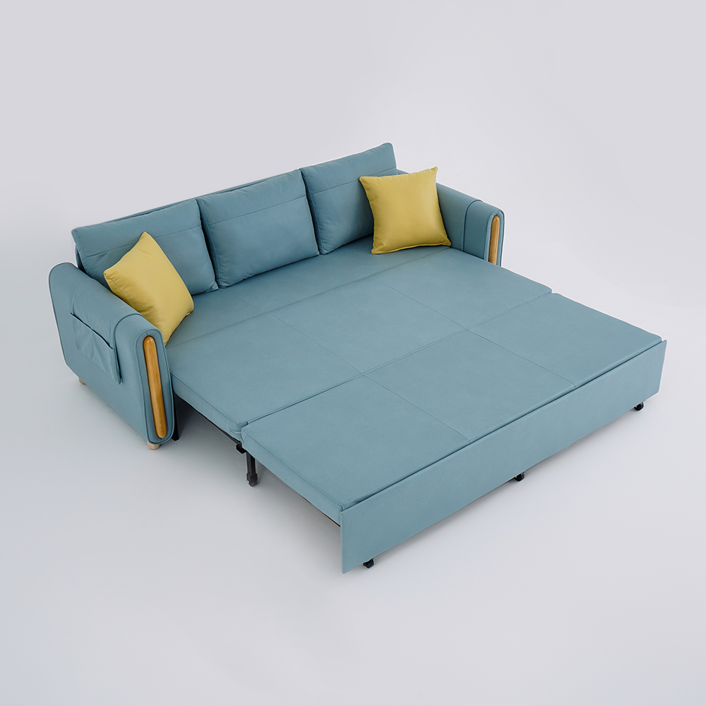 81.1" Blue Arm Full Sleeper Sofa Bed With Storage&Side Pockets - Living ...