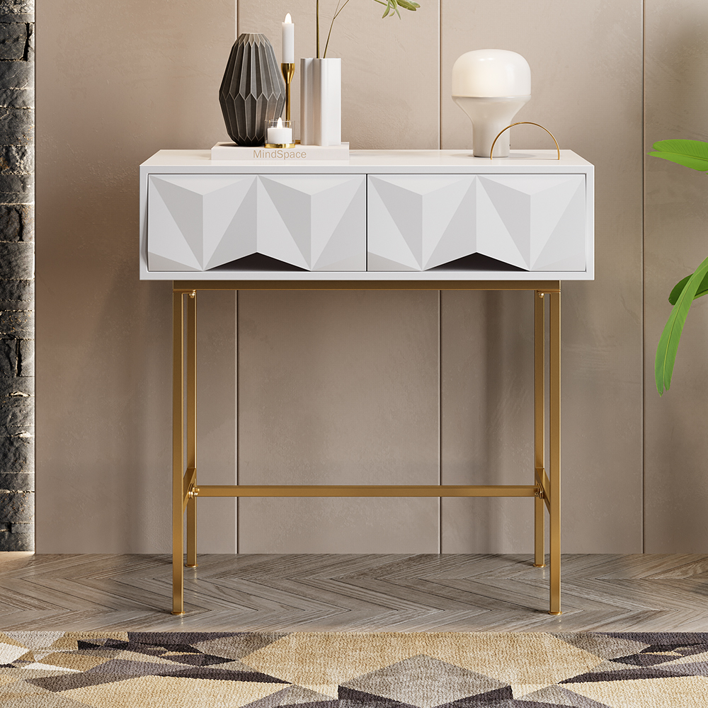 Modern Console Table with Drawers Solid Wood & Metal - Entryway Furniture - Homary US