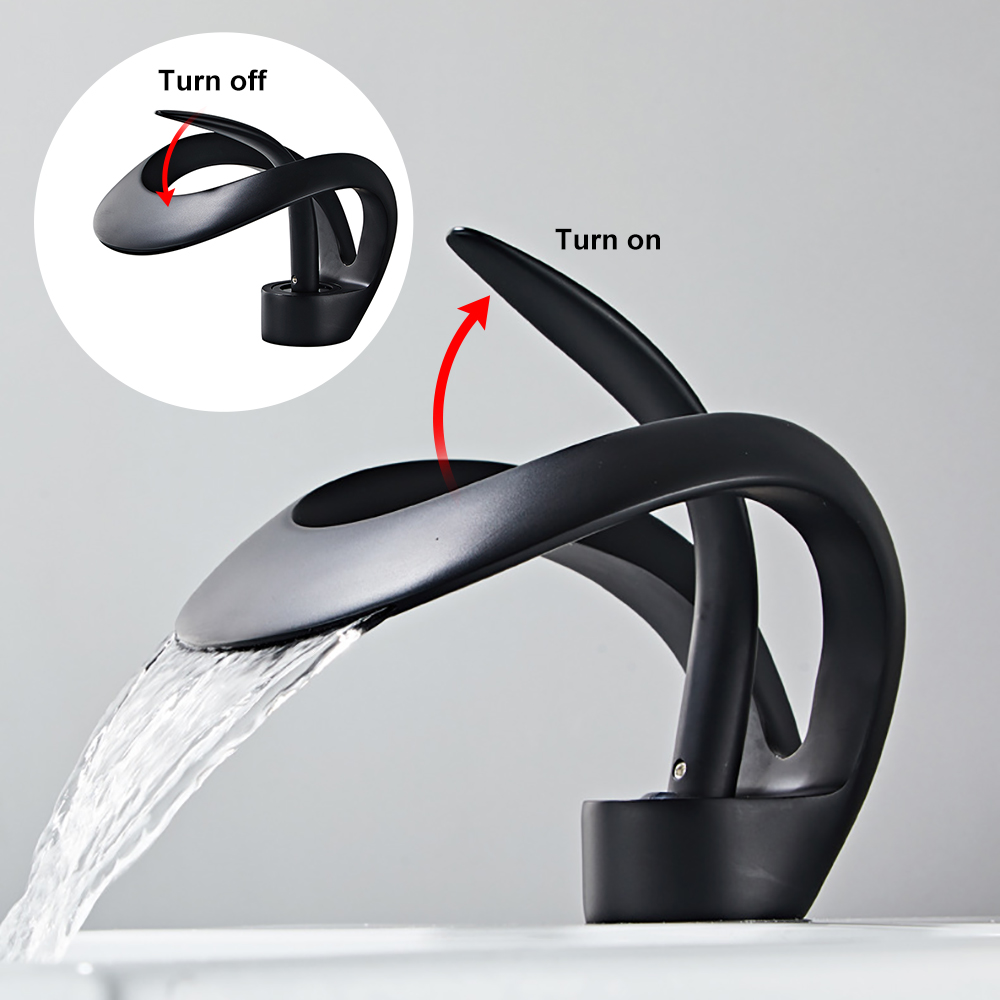 Modern Elegant Waterfall Bathroom Sink Faucet Single Handle Solid Brass