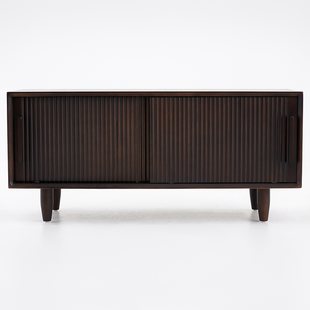 1000mm Modern Storage Bench with Sliding Doors Adjustable Shelf Walnut