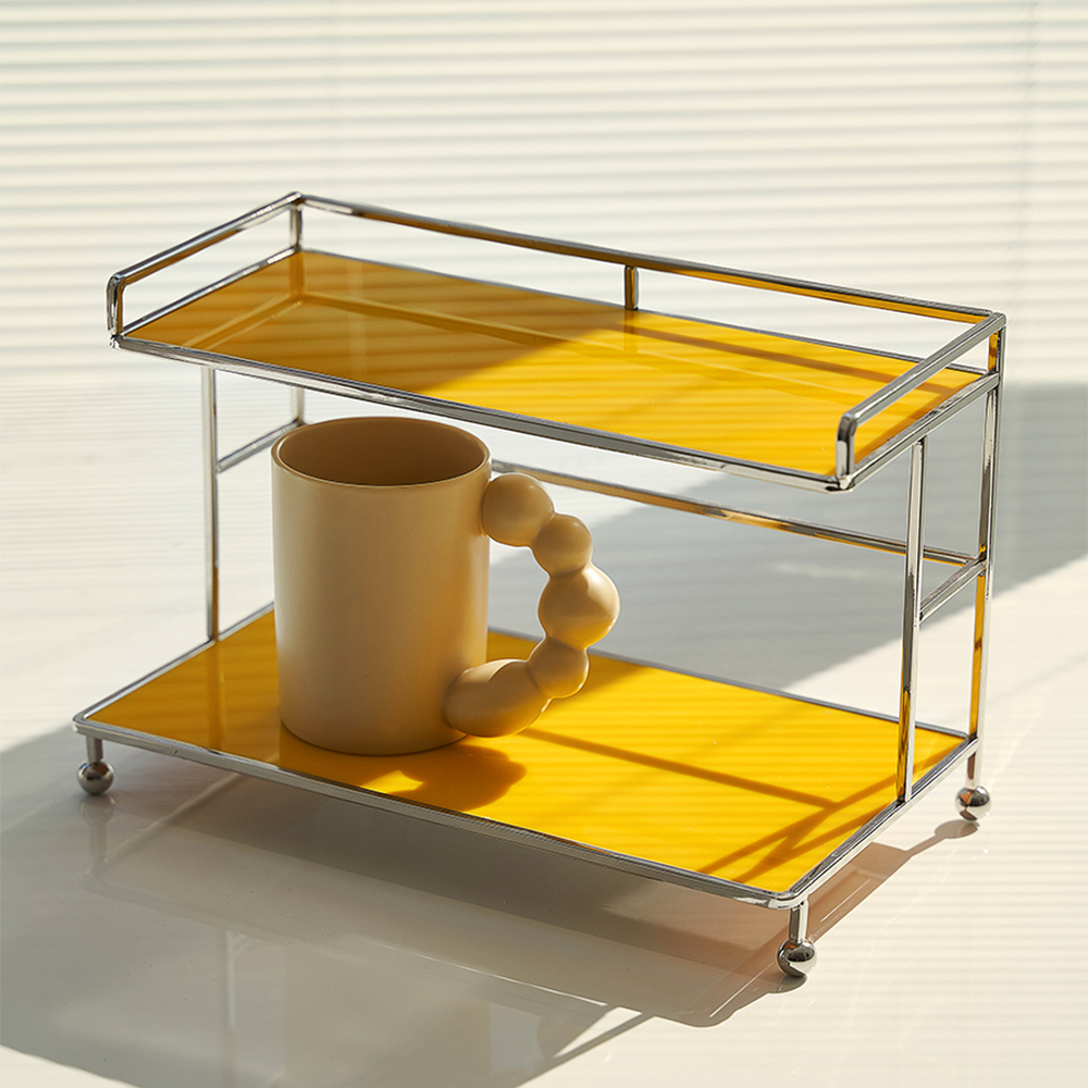 Modern 2Tier Acrylic Storage Shelf Yellow Storage Rack with Open
