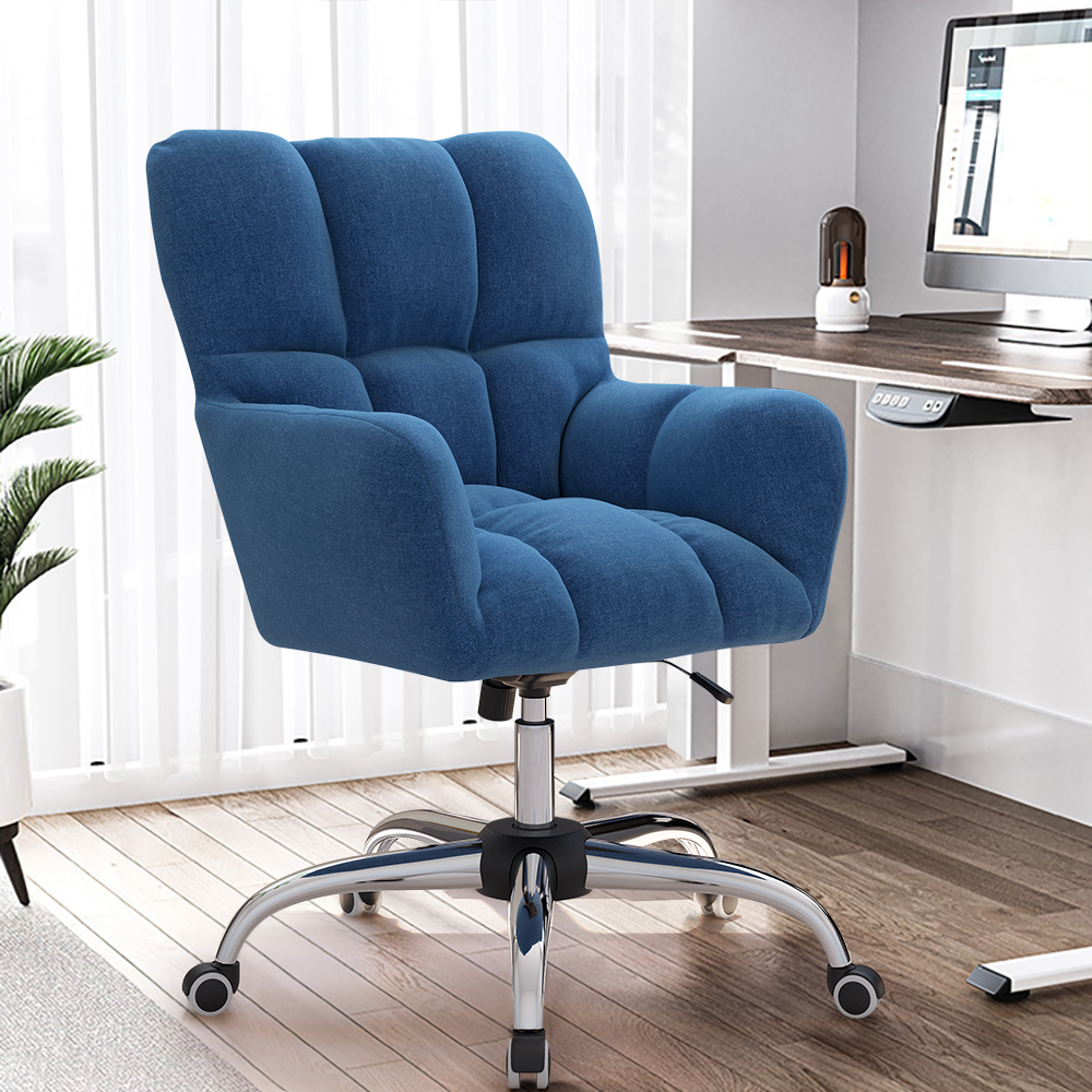 Modern Office Chair Upholstered Cotton & Linen Swivel Task Chair Height Adjustable