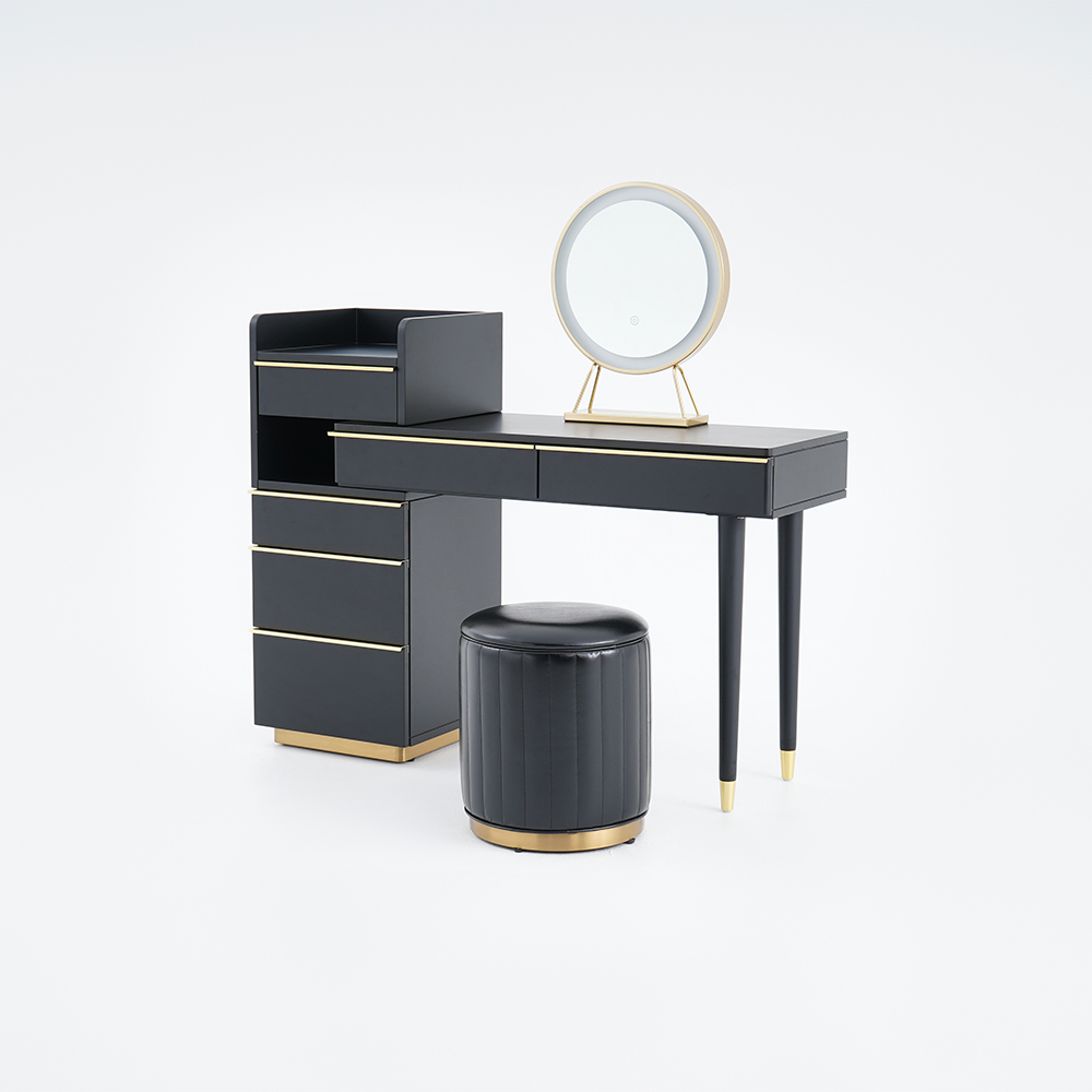 Modern Black Makeup Vanity Set Dressing Table with Lighted Mirror 