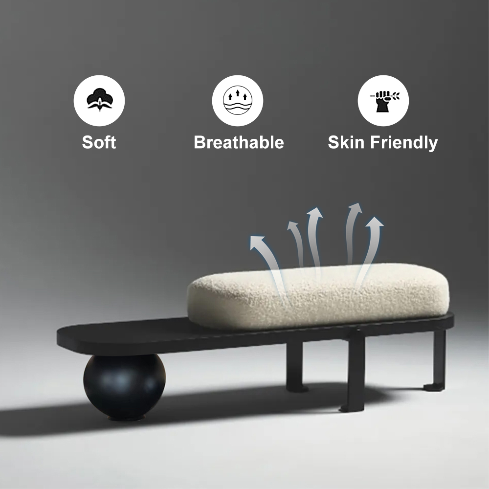 White & Black Wooden Entryway Bench Boucle Upholstered with Abstract Metal Legs Hallway