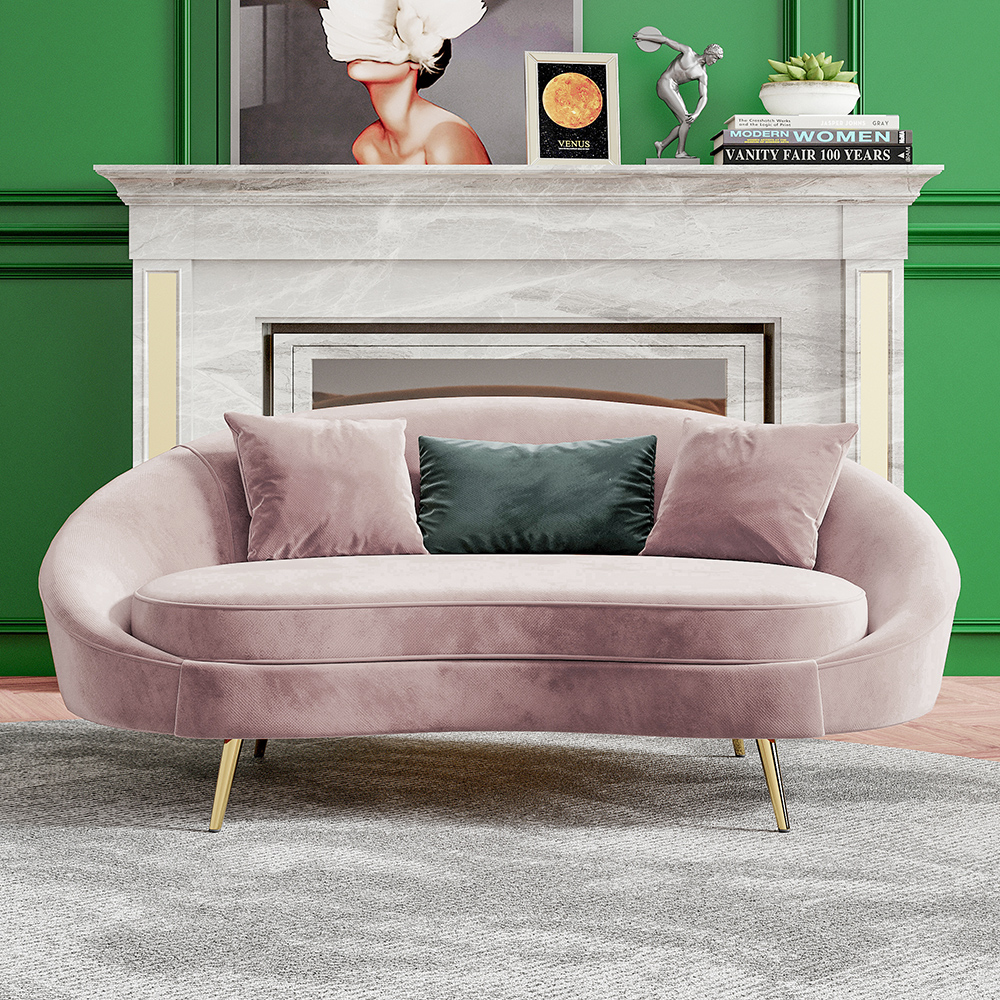 Modern 1600mm Pink Velvet Curved Sofa Gold Stainless Steel Legs Toss ...