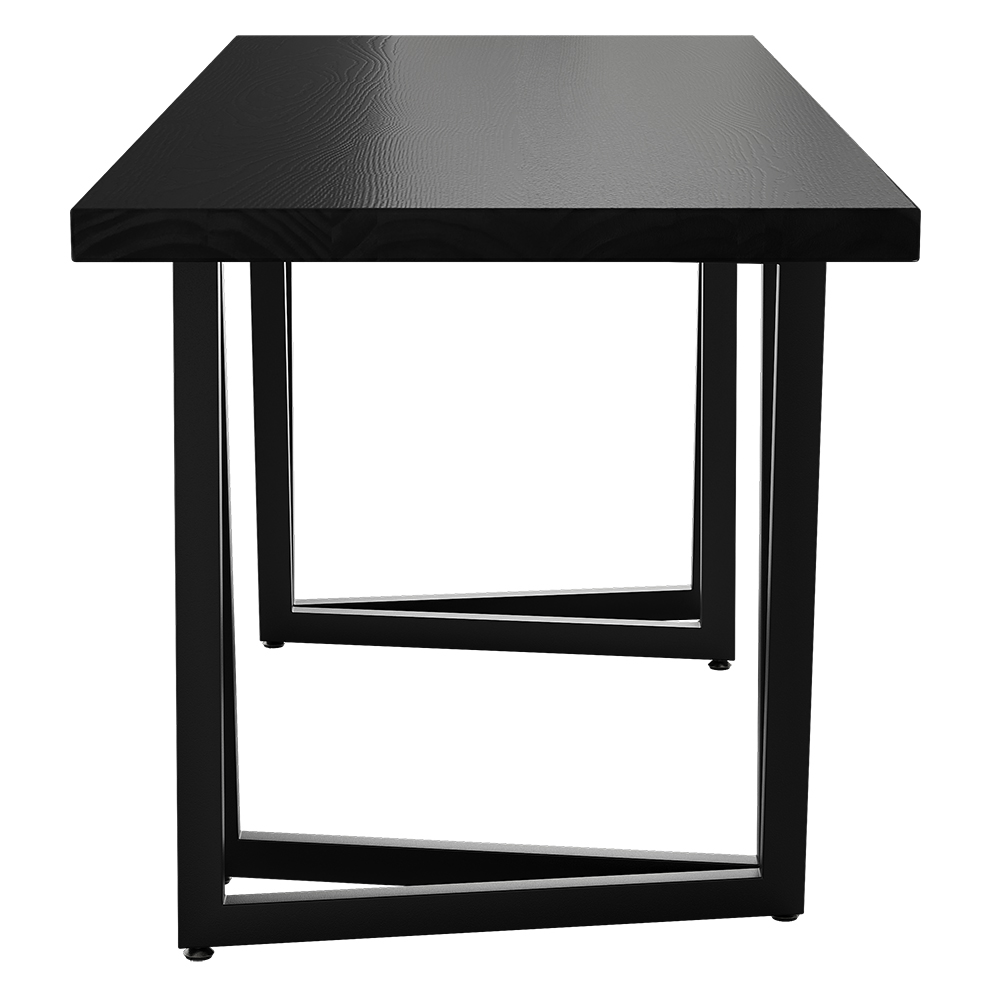 1600mm Rectangular Dining Table Black Solid Wood Table Top Square Metal