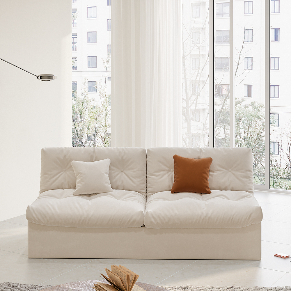 1810mm White King Couch Bed Tufted Velvet Sofa Bed Convertible Sleeper