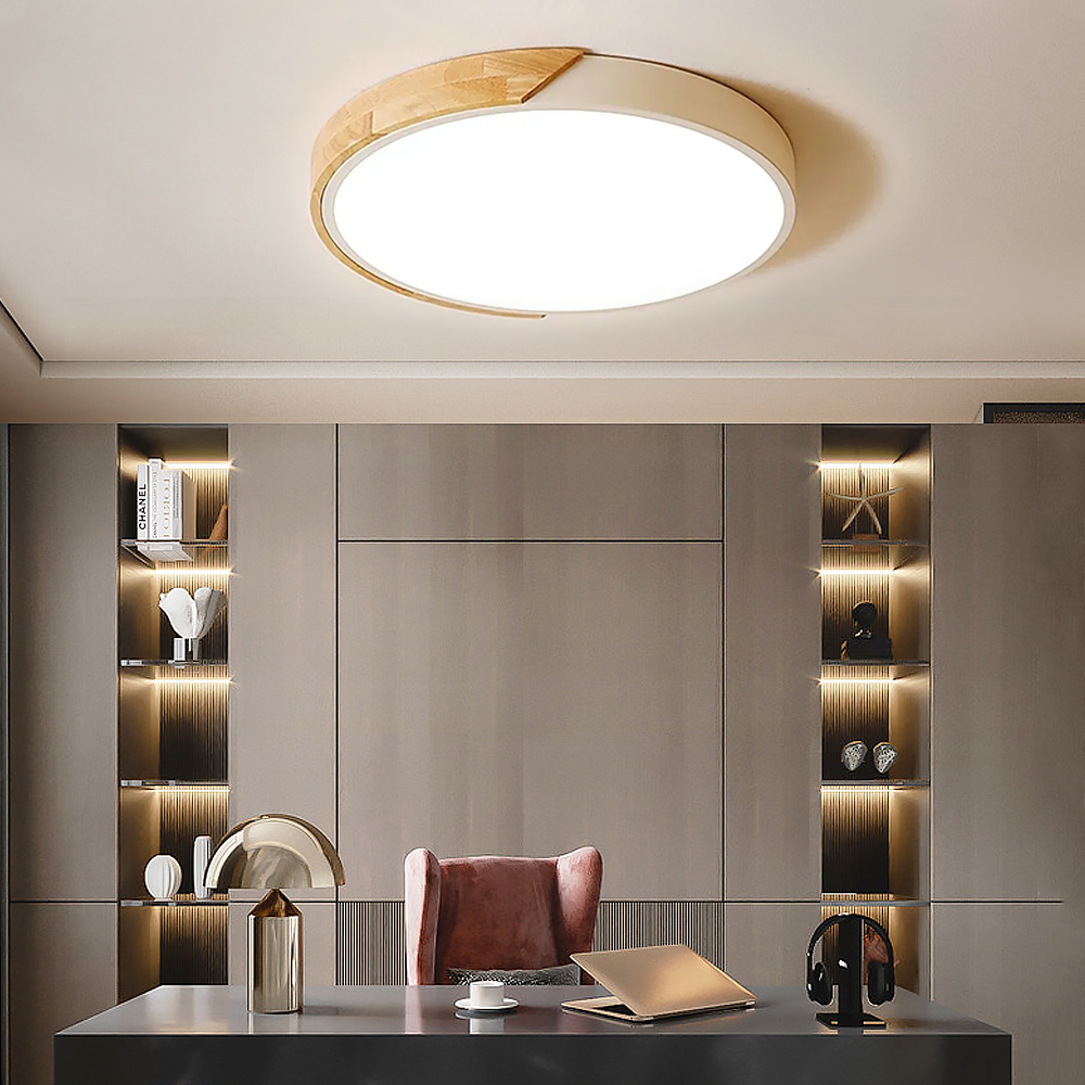 Modern LED Drum Flush Mount Ceiling Light in White Dimmable & Remote