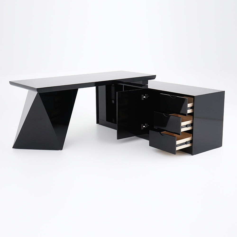 Modern Black L Shape Executive Desk Drawers Cabinet Large