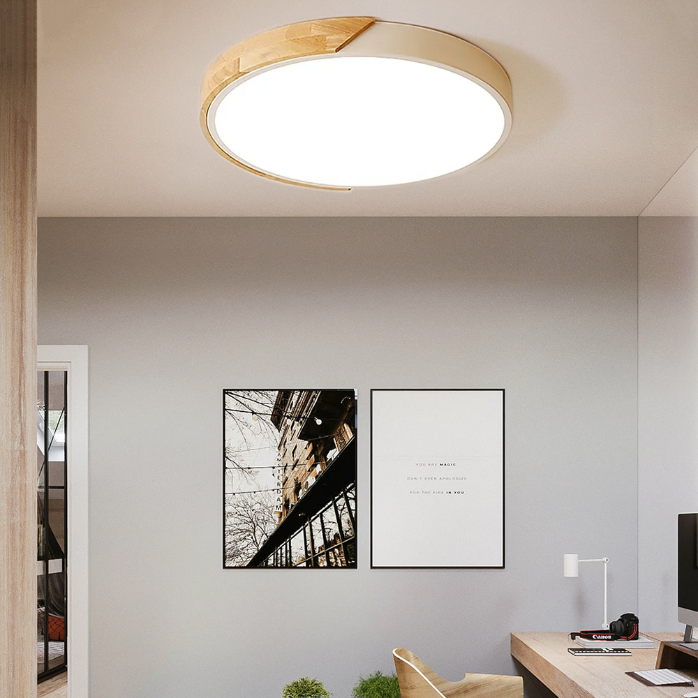 Modern LED Drum Flush Mount Ceiling Light in White Dimmable & Remote