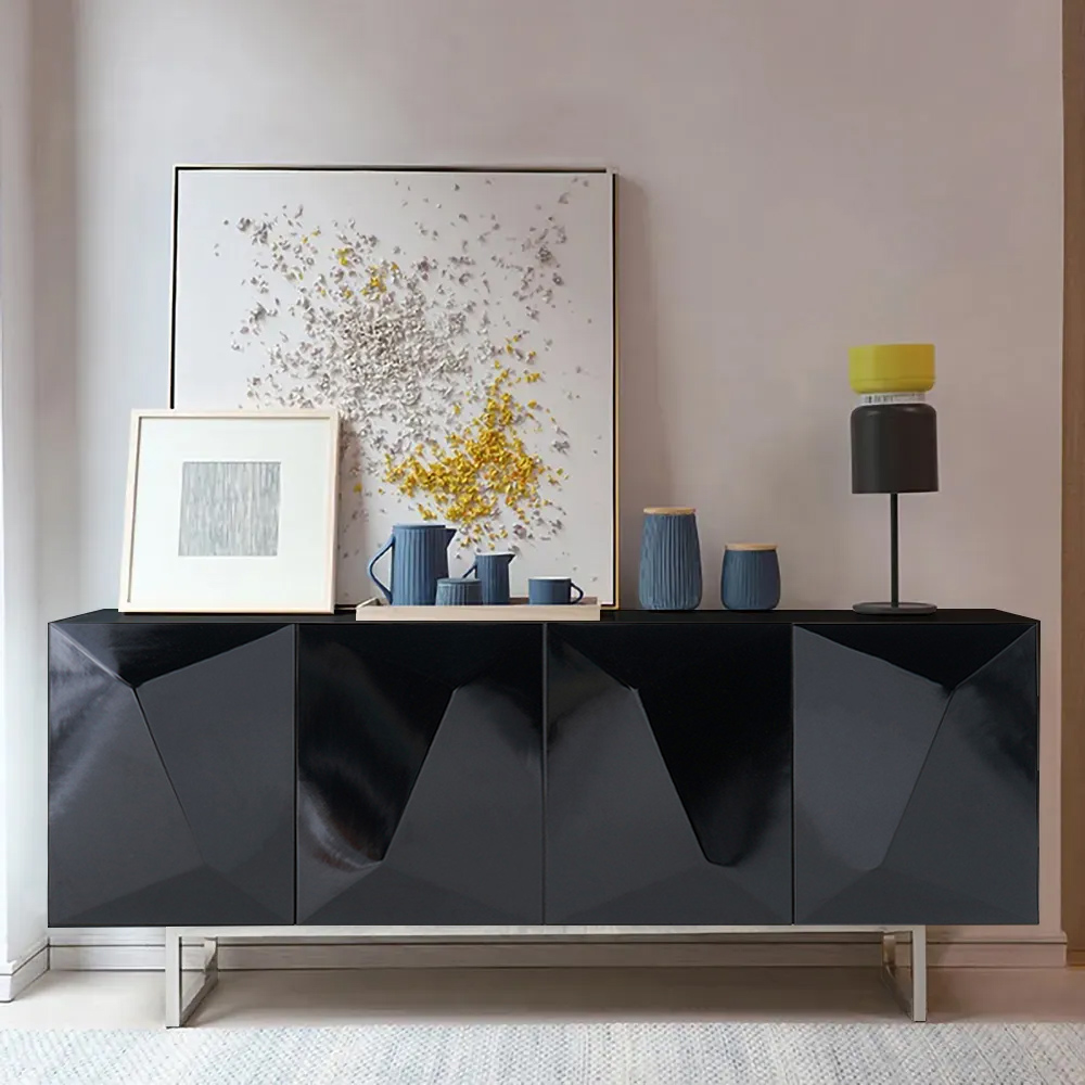 71" Modern Black Buffet Sideboard Kitchen Cabinet with 4 Doors ...