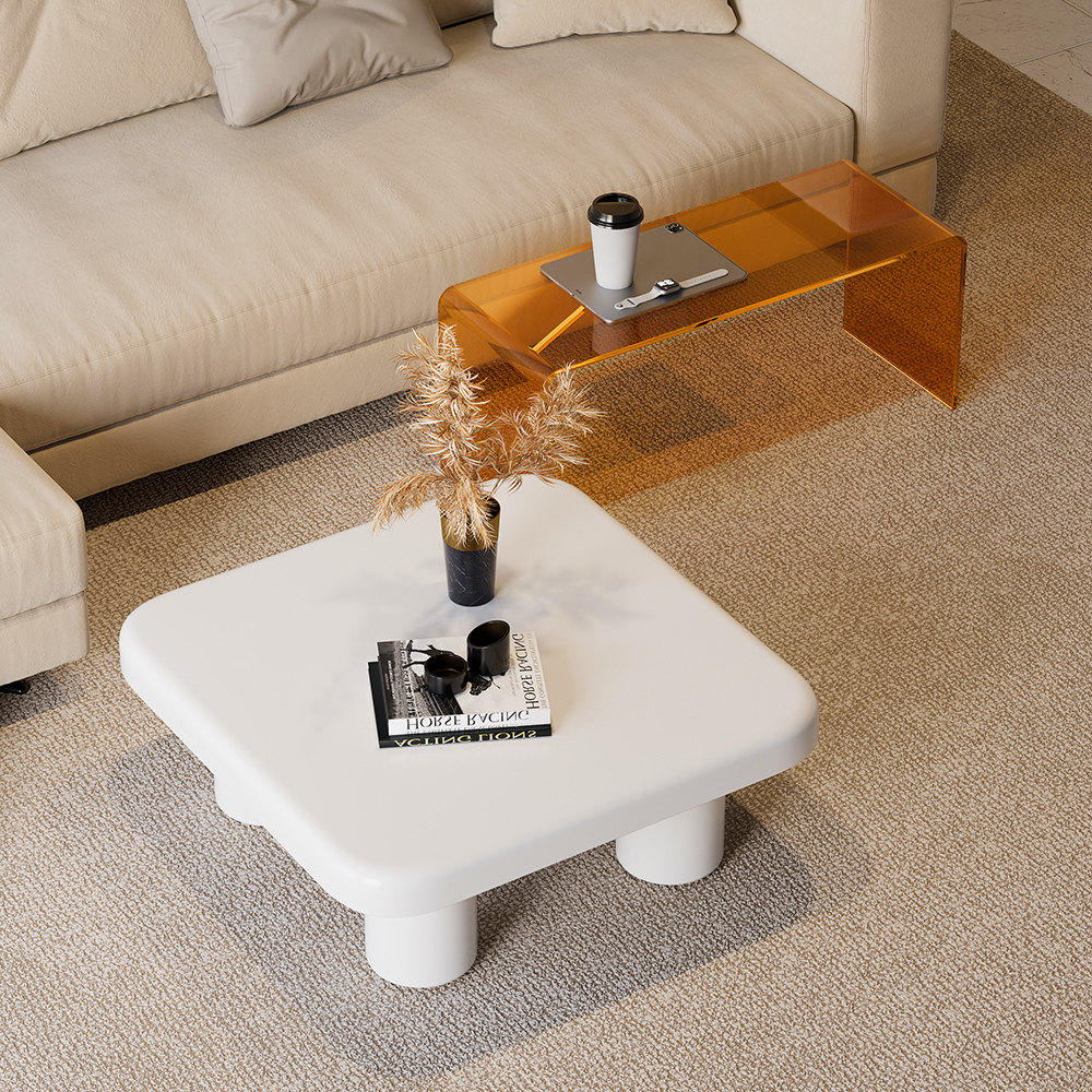 Square Nesting Coffee Table Set of 2 with Acrylic Waterfall End Table ...