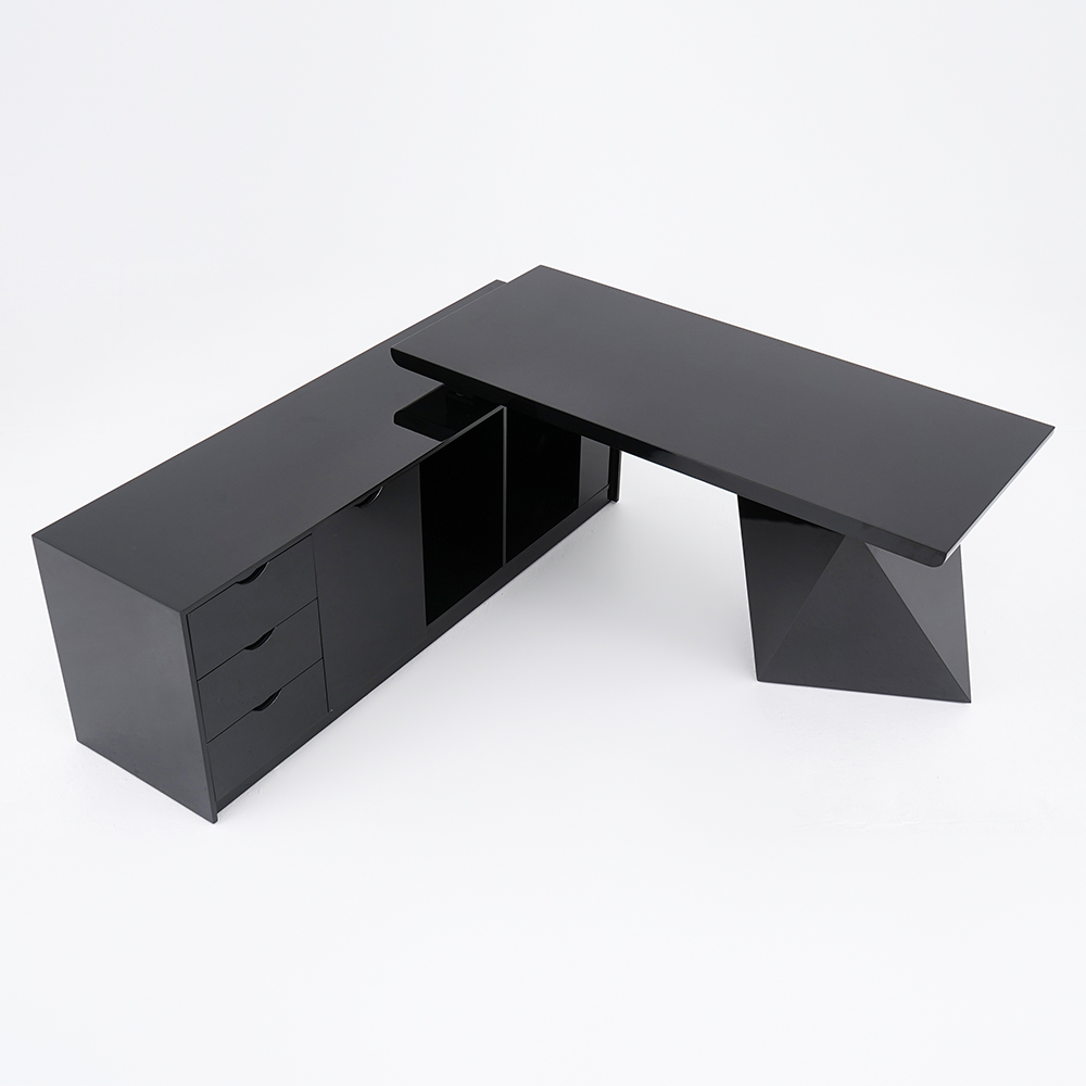70.9" Modern Black LShape Executive Desk Drawers & Large