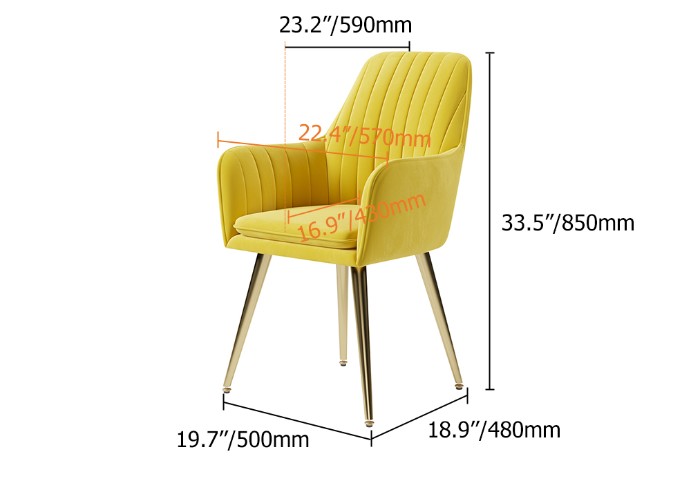 Modern Dining Chair Yellow Velvet Upholstered Dining Chairs With Arms ...