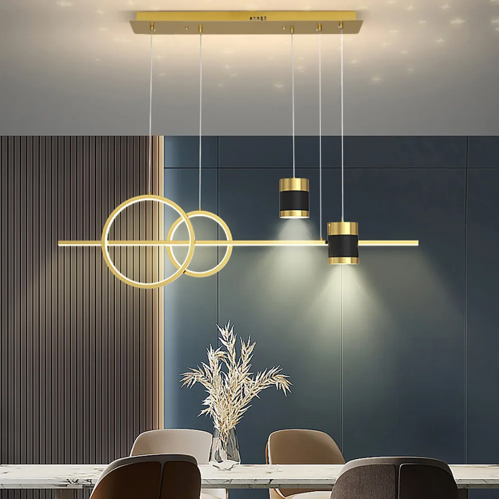 Gold Kitchen Island light Geometric Starry Hanging Light 3-Way Dimmable ...