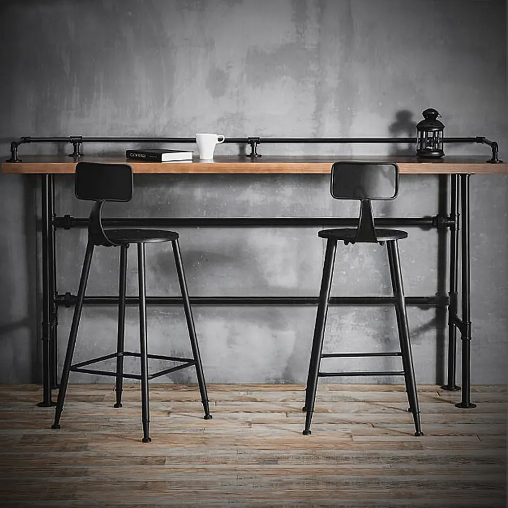 3 Pieces Industarial High Natural Bar Table Set with Stools with Metal Legs