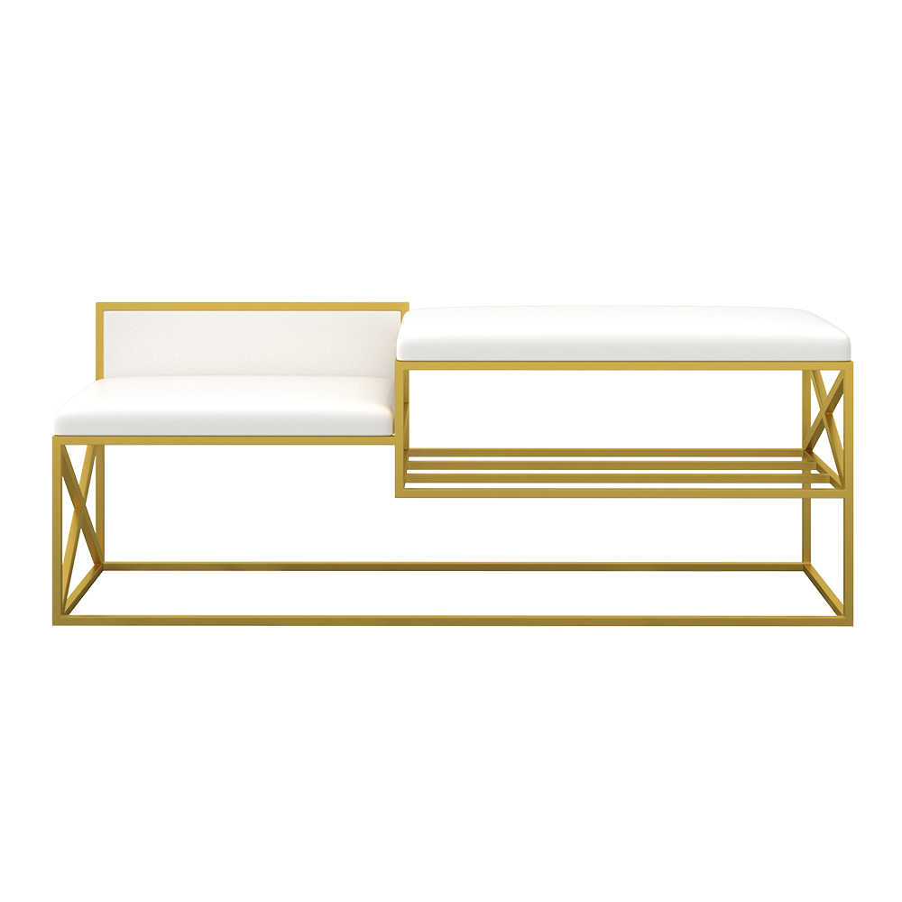 Modern PU Leather Upholstered Hallway Bench White with Gold Legs