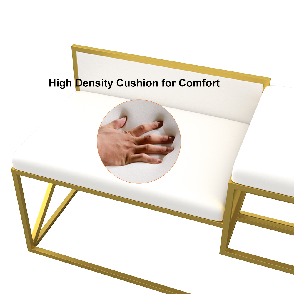 Modern PU Leather Upholstered Hallway Bench White with Gold Legs