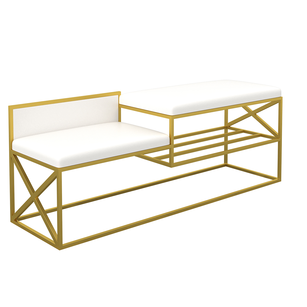 Modern PU Leather Upholstered Hallway Bench White with Gold Legs