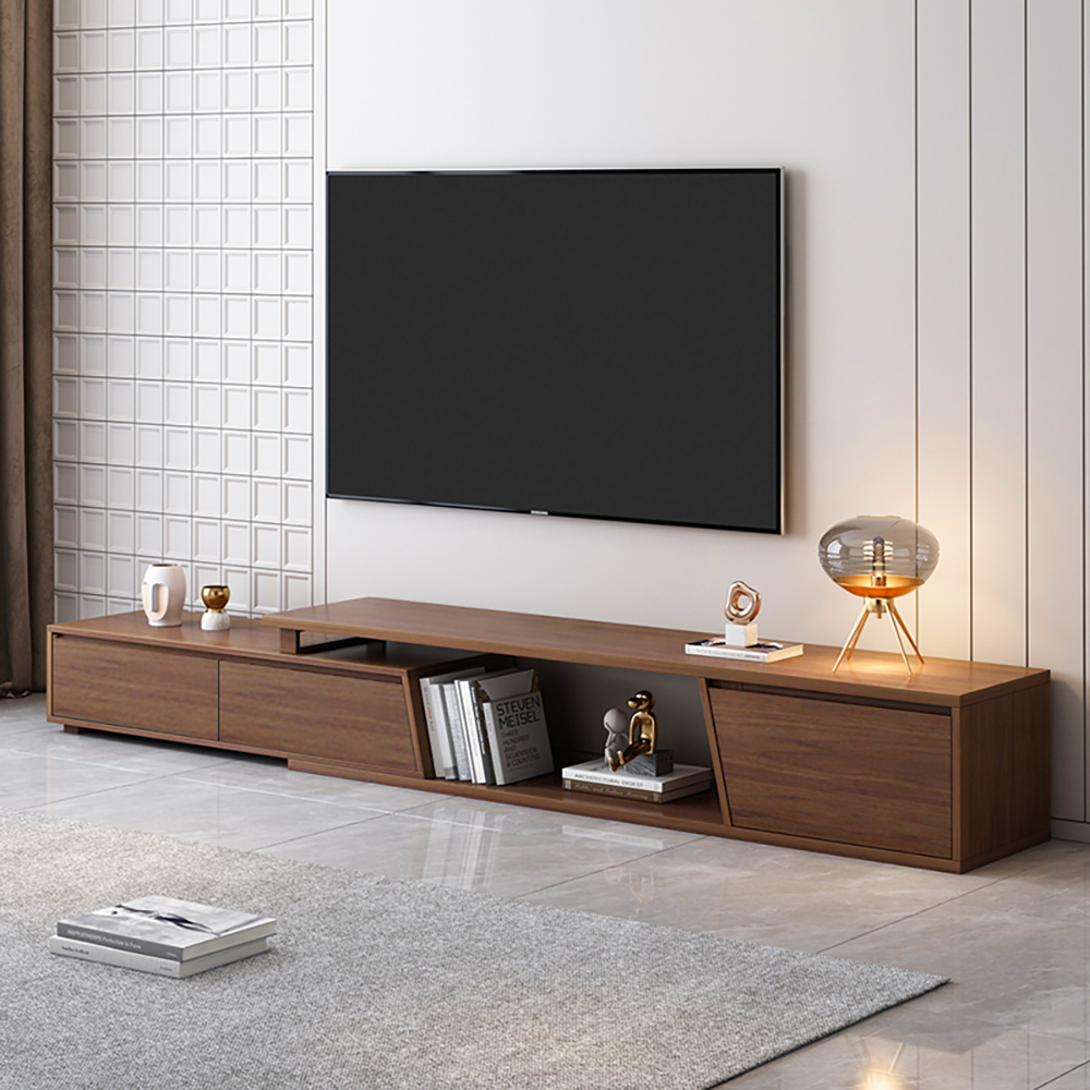 Fero Minimalist Walnut Rectangle Extendable TV Stand with 3 Drawers Up ...