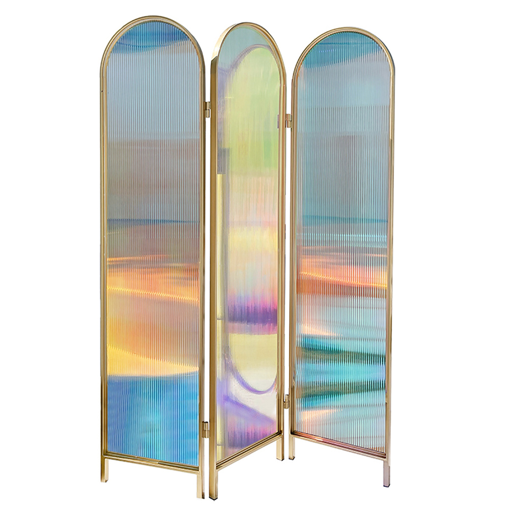 Acrylic Folding Room Divider Clear Iridescent 3Panel Free Standing in