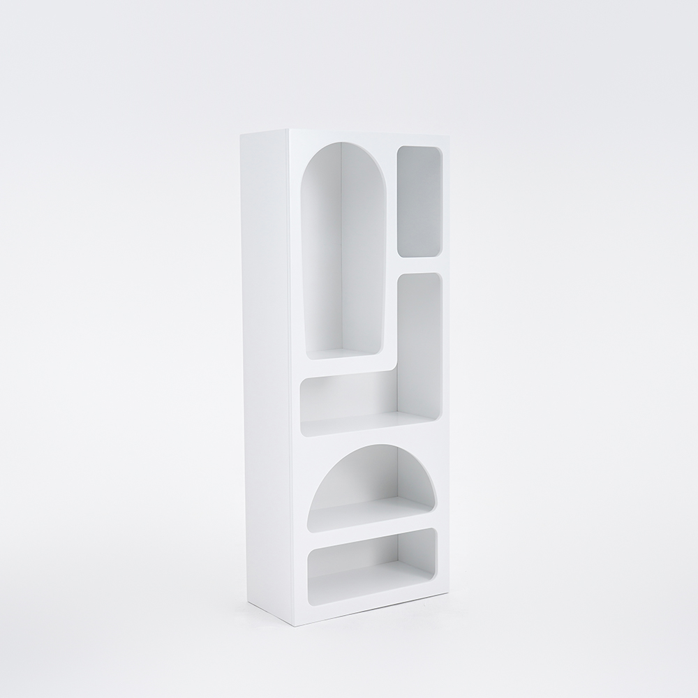 1500mm Art Deco White Arched Bookcase Tall Open Geometric Japandi