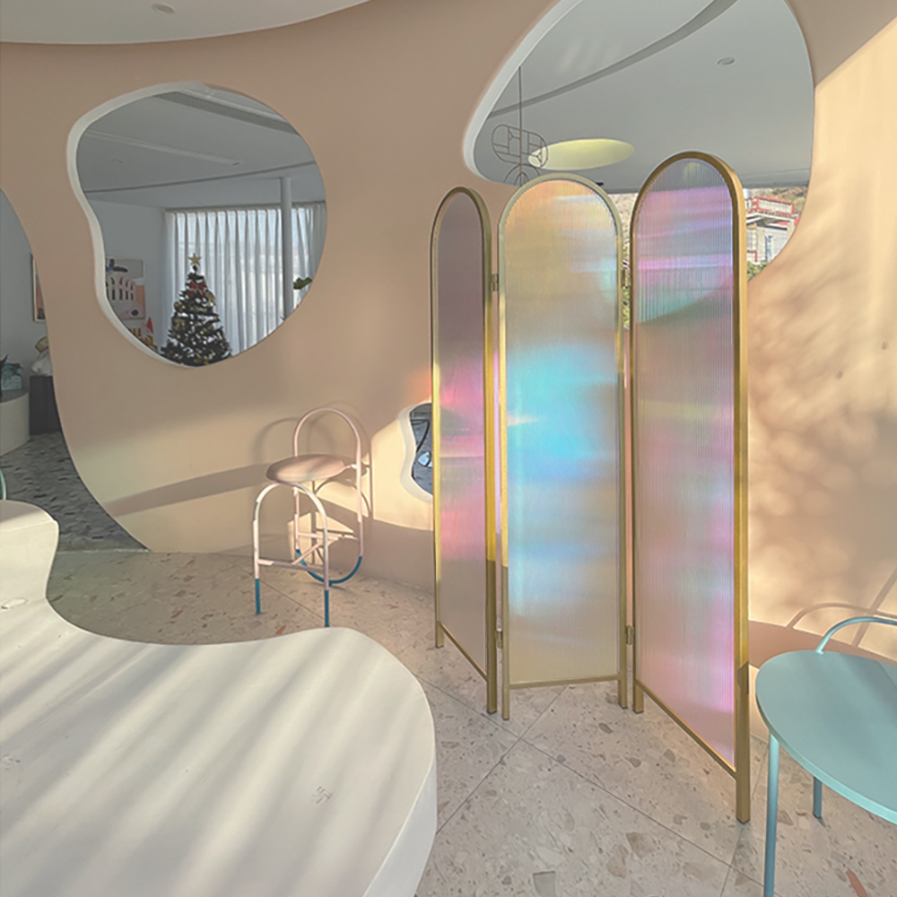 Acrylic Folding Room Divider Clear Iridescent 3Panel Free Standing in