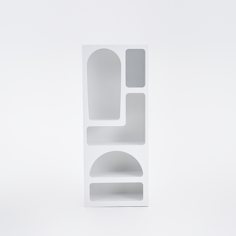 1500mm Art Deco White Arched Bookcase Tall Open Geometric Japandi