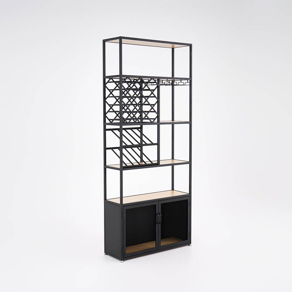 Industrial Tall Wine Rack Floor Home Bar Cabinet with Glass Rack ...