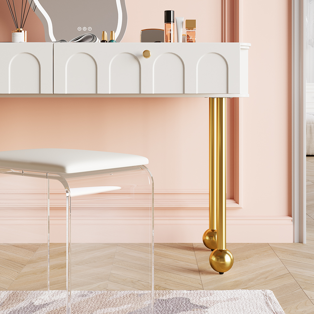 Modern White Makeup Vanity Set Dressing Table with Lighted Mirror