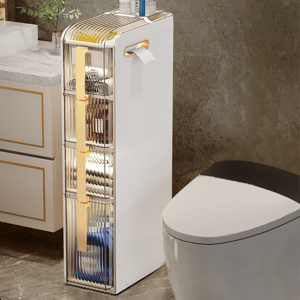Modern White & Gold Home Slim Bathroom Storage Cabinet Freestanding ...