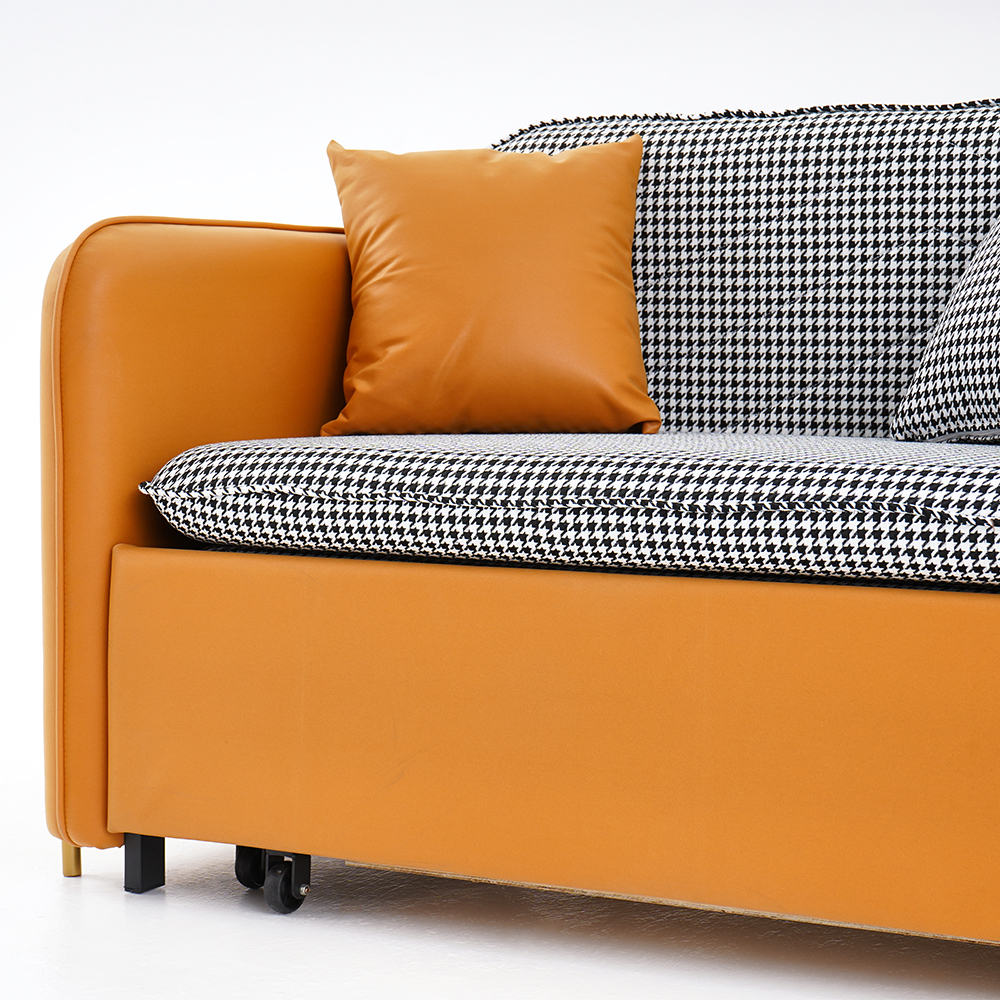 Full Sleeper Sofa Orange Upholstered Convertible Sofa Living Room